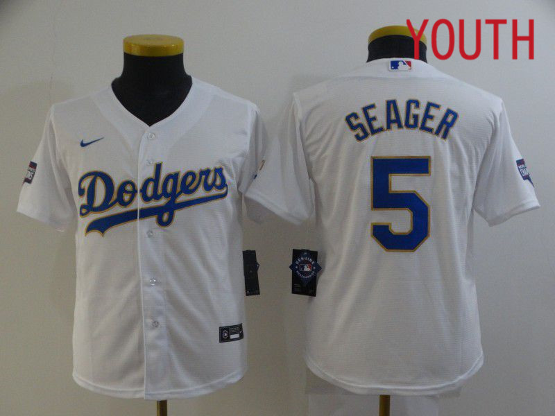 Youth Los Angeles Dodgers #5 Seager White Game 2021 Nike MLB Jersey1->youth mlb jersey->Youth Jersey